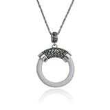 318m29YTcFL. SL160  Sterling Silver Marcasite and White Agate Open Circle Pendant, 18