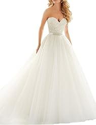 A-line Tulle Sleeveless Beaded  Pleated Sequined Sweetheart Wedding Dress  with a Brush/Sweep Train  With Rhinestones