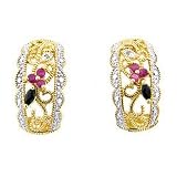 18kt Over Sterling Silver Genuine Ruby, Sapphire and Diamond Accent Half Hoop Earrings
