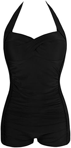 Zhort Vintage Boy-Leg One Piece Ruched Swimsuit Bathing Suits Black US 14=Tag Size 4XL