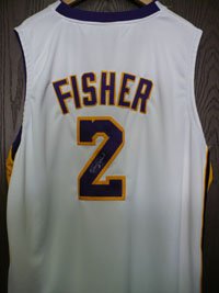 Signed Fisher, Derek (Los Angeles Lakers) Authentic Adidas White Los Angeles Lakers Jersey