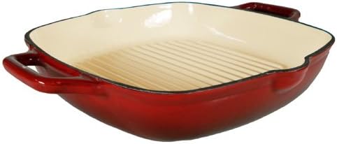 Fancy Cook Home Kitchen Decorative Enamel Cast Iron Red Square Deep Grill Pan 12"