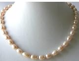 17'' 8-9mm Pink Rice Pearl Necklace Bracelet Earrings Set