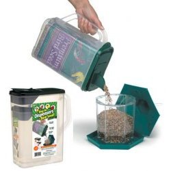 bird Seed Dispenser Double-Pack (Clear Container with Green Lids) (13.5″H x 11.25″L x 5.5″W (largest))