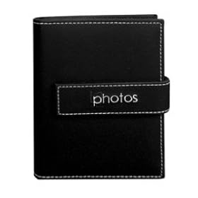 4X6 1-UP 36 PHOTOS EXPRESSIONS EMBROIDERED MAGNETIC STRAP ALBUM - BLACK PHOTOS - Photo Album