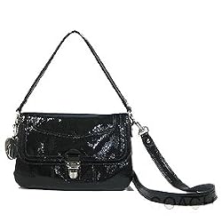 Authentic Coach Small Layla Crinkled Patent Leather Flap Convertible Bag 18161 Black