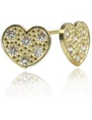 14K Yellow Gold Heart Stud Screwback Earring with Screw Back For Girls