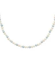 Sterling Silver 24in 5-6mm Blue & White Freshwater Cultured Pearl Necklace.