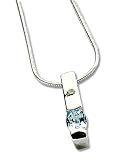 White Ice - Sterling Silver Stylish Bar with Blue Topaz and Diamond Pendant and 18 Necklace