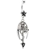 Jet Black Gem Gothic Cross Snake Dangle Belly Ring