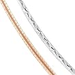 14k Two Tone Rose and White Gold 1.5mm Reversible Textured Omega Chain Necklace - 17"