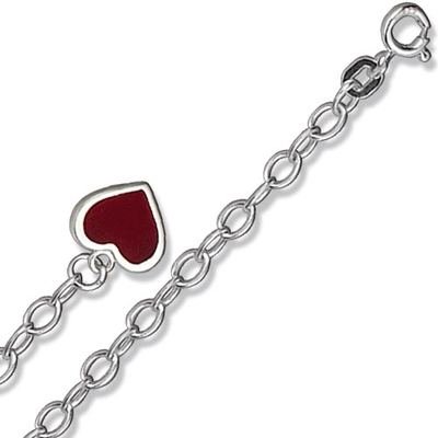 Schmuck-Pur Echt 925/- Silber Fußkette mit Herz Behang 25cm