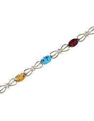 14K White Gold Oval Multi and Diamond Bracelet