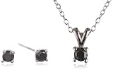 Sterling Silver Black Diamond Earrings and Pendant Necklace Set (0.5 Cttw), 18"