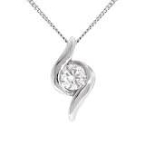 9ct White Gold Ladies 0.15ct Diamond Solitaire Wrapped Pendant & 18 Chain
