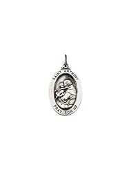 23.25x16 mm Oval St. Anthony Pendant Medal with 24 inch Chain in Sterling Silver