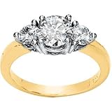 14K Two Tone Gold Created Moissanite 3 Stone Engagement Ring