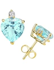 8mm Heart Aquamarine and Diamond Stud Earrings in 14K Yellow Gold