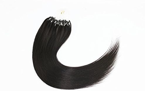 24" Micro Loop Ring Beads Tipped Brazilian Virgin Hair Remy Human Hair Extensions Grade 7A 100g 100 Strands (#1B Off-black)