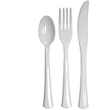 Party Essentials Extra Heavy Duty Hard Plastic Cutlery Combo Pack, Full Size Knives/Forks/Spoons, White, 8 Place Setting Count