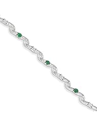 14k White Gold W/ Diamond And Emerald Gemstone Bracelet, Size 4.54