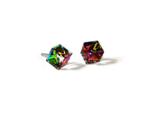 Vitrail Medium Tilted Cube Swarovski Austrian Crystal Earrings, 4mm