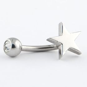 Stainless Steel Gem Navel Barbell with Star: 14g 3/8"
