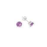 14k White Gold & Amethyst Round Stud Earrings
