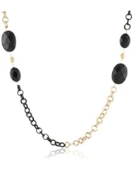 Black and Gold-Tone Double Chain with Black Onyx Ovals Gold-Tone Beads Necklace, 36"