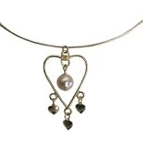 Adjustable Wire Heart Collar Necklace with Peach Swarovski Pearl