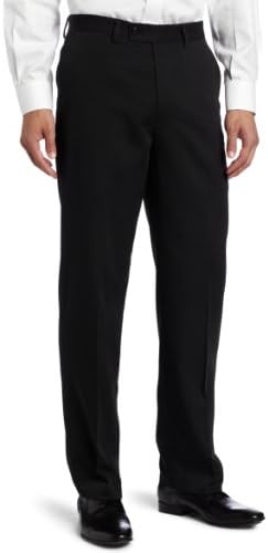 Louis Raphael Men's Poly Rayon Gabardine Flat Front Straight Fit Pant, Black, 32x30