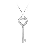 Sterling Silver Key and Cubic Zirconia Heart Top Pendant w/ Rolo Chain, 18"