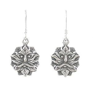 Green Man Dangle Earrings in Sterling Silver, #8038