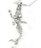 Beautiful Dancing ICE Crystal Mermaid Charm Necklace Silver Tone