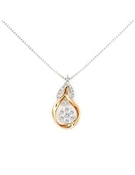 18K Rose And White Gold Two Tone Flower Drop Diamond Pendant With 925 Silver Chain (0.23 cttw, G-H Color, VS2-SI1 Clarity, 16")