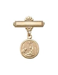 Childrens 14k Gold Filled Christening Pin with Guardian Angel