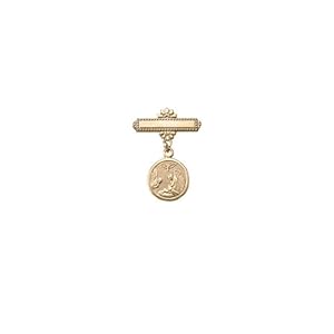 Children's 14k Gold Filled Christening Pin with Guardian Angel