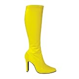 FLIRT-308, 4'' Heel Women's Stretch Patent Boots, Yellow Patent, Size 8