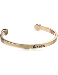 Gold Tone Inscribed Horoscope Bangle Bracelet, 2"