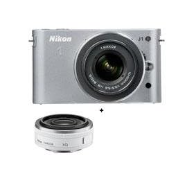 Nikon 1 J1 Mirrorless Digital Camera with Nikon 1 10-30mm VR Zoom Lens - Silver - Bundle with Nikon 1 Nikkor 10mm f/2.8 Lens, White - Includes: Free Nikon Bag and a 32GB Memory Card
