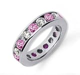 2 1/2Ct Pink Sapphire and Diamond Platinum Eternity Band thumbnail