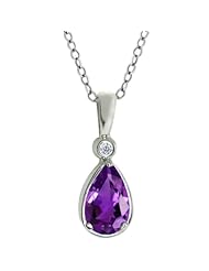 1.01 Ct Pear Shape Purple Amethyst White Diamond Sterling Silver Pendant