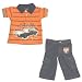 Boys 2 Piece Pant Set, Orange Polo with Car Cruising Down Route 66 and Denim Pants, Available in Various Sizes