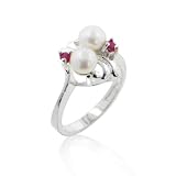 June or July Babies - Genuine Ruby and Freshwater Pearl Sterling Silver Ring (Size 6,7,8)