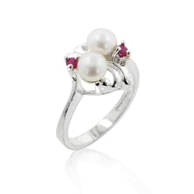June or July Babies - Genuine Ruby and Freshwater Pearl Sterling Silver Ring... by 