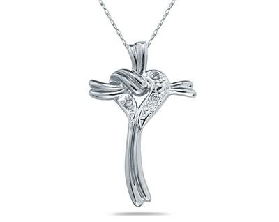 Heart and Cross Diamond Pendant in White Gold