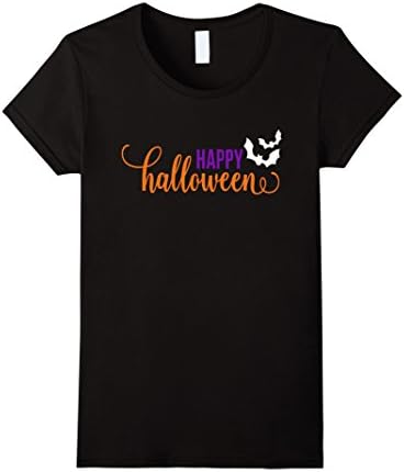 Women's Happy Halloween Shirt Teacher Kids Bats Spooky Costume Small Black