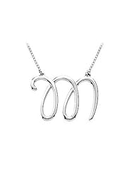 Plain Letter M Script Pendant - .925 Sterling Silver