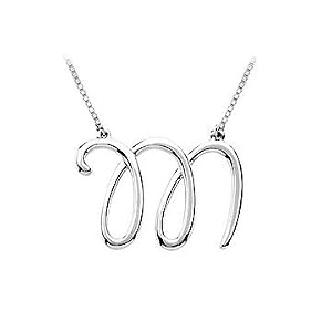 Letter M Script Pendant 925 Sterling