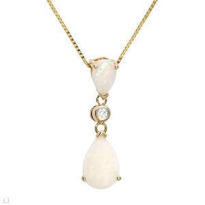 Necklace With 1.55ctw Precious Stones - Genuine Diamond and Opals 14K Yellow Gold Length 18in